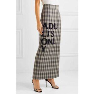 NWT $1290 16 Arlington Tina Adults Only Check Twill Pencil Maxi Skirt Grey Sz 2
